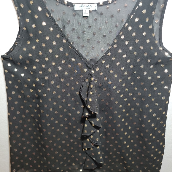 The Arte By Zenana Black & Gold Dots Women’s Tank Top Size Medium. - Picture 2 of 5